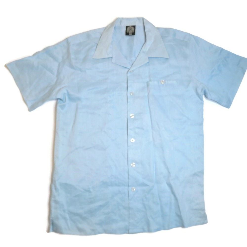 Empra Sport 100% Linen Button Up Shirt Mens XL Blue Short Sleeve Camp Summer